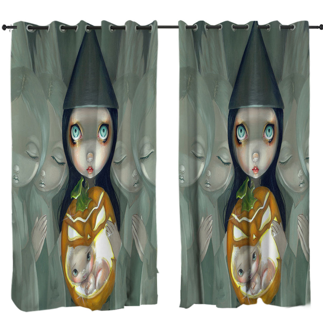 Big Eyed Witch Born Of a Pumpkin Baby Curtains for Living Room