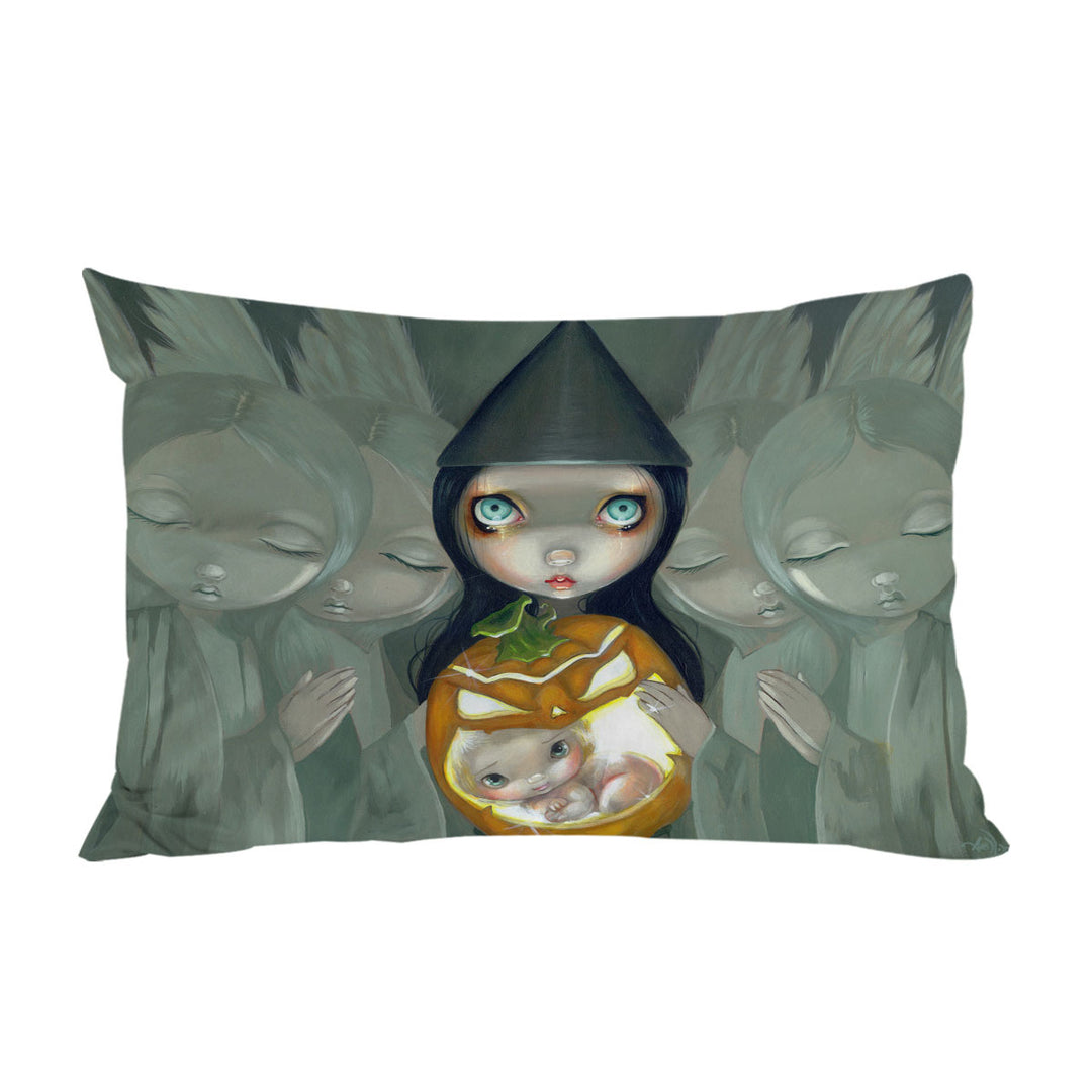 Big Eyed Witch Born Of a Pumpkin Baby Pillow Cases