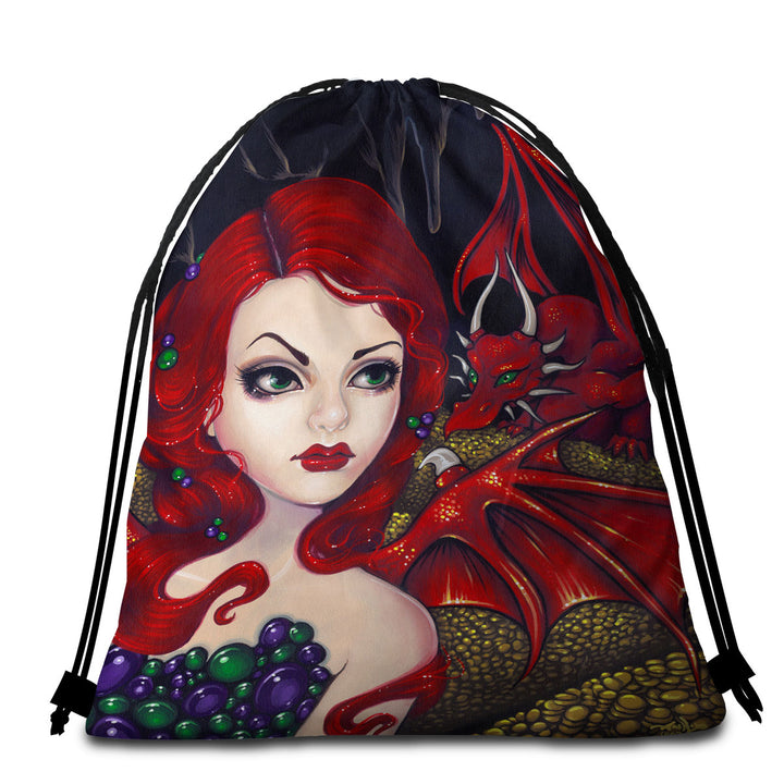 Bijou the Redhead Dragon Winged Fairy Beach Towel Bags