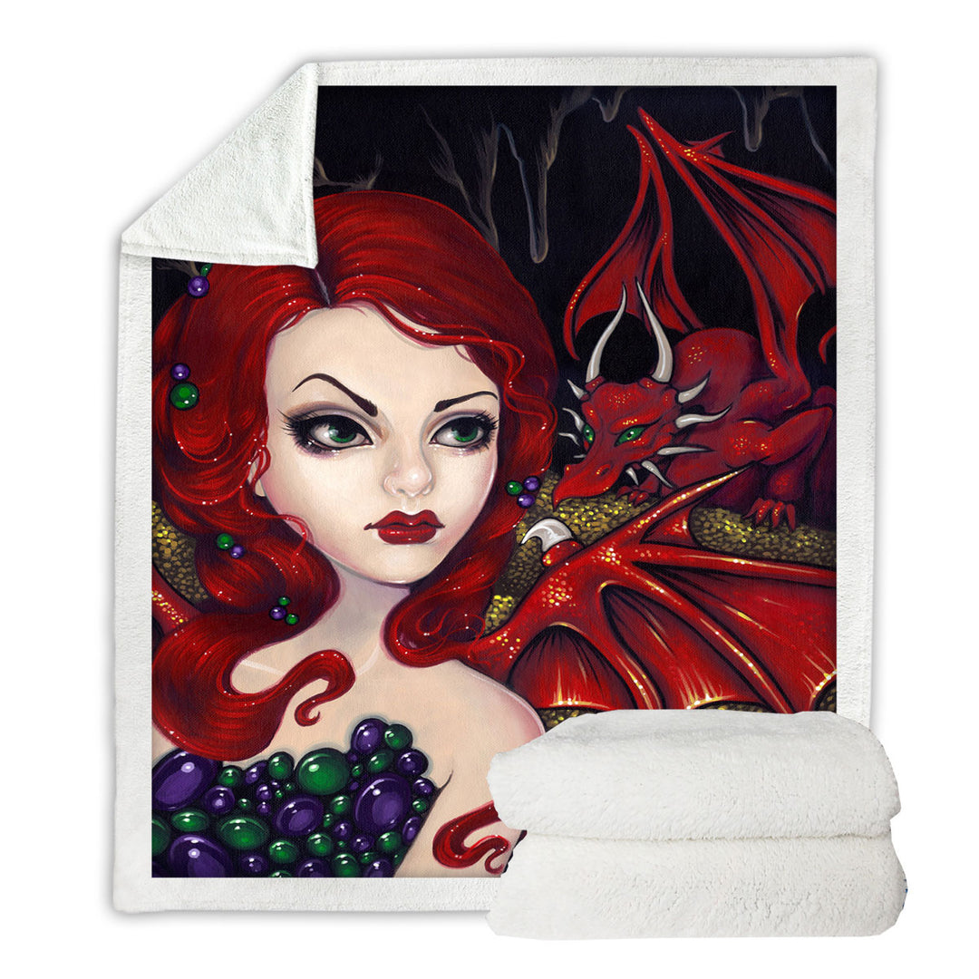 Bijou the Redhead Dragon Winged Fairy Sherpa Blanket