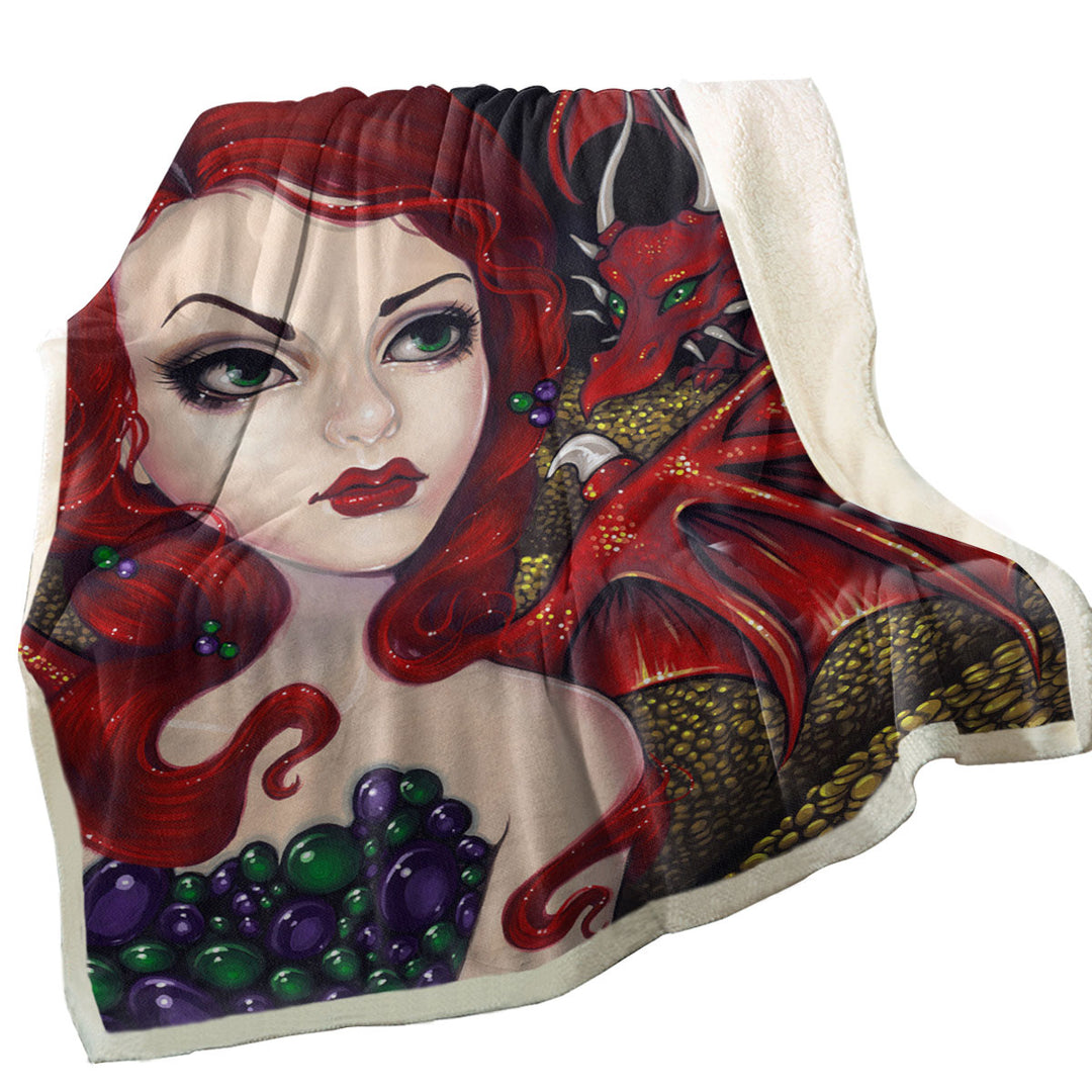 Bijou the Redhead Dragon Winged Fairy Throw Blanket