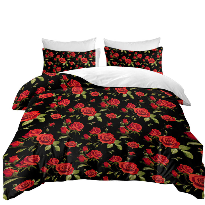 Black Background Classic Red Roses Best Duvet Covers