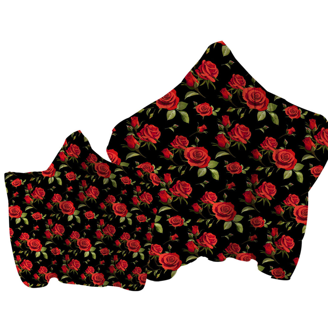 Black Background Classic Red Roses Hooded Beach Towel