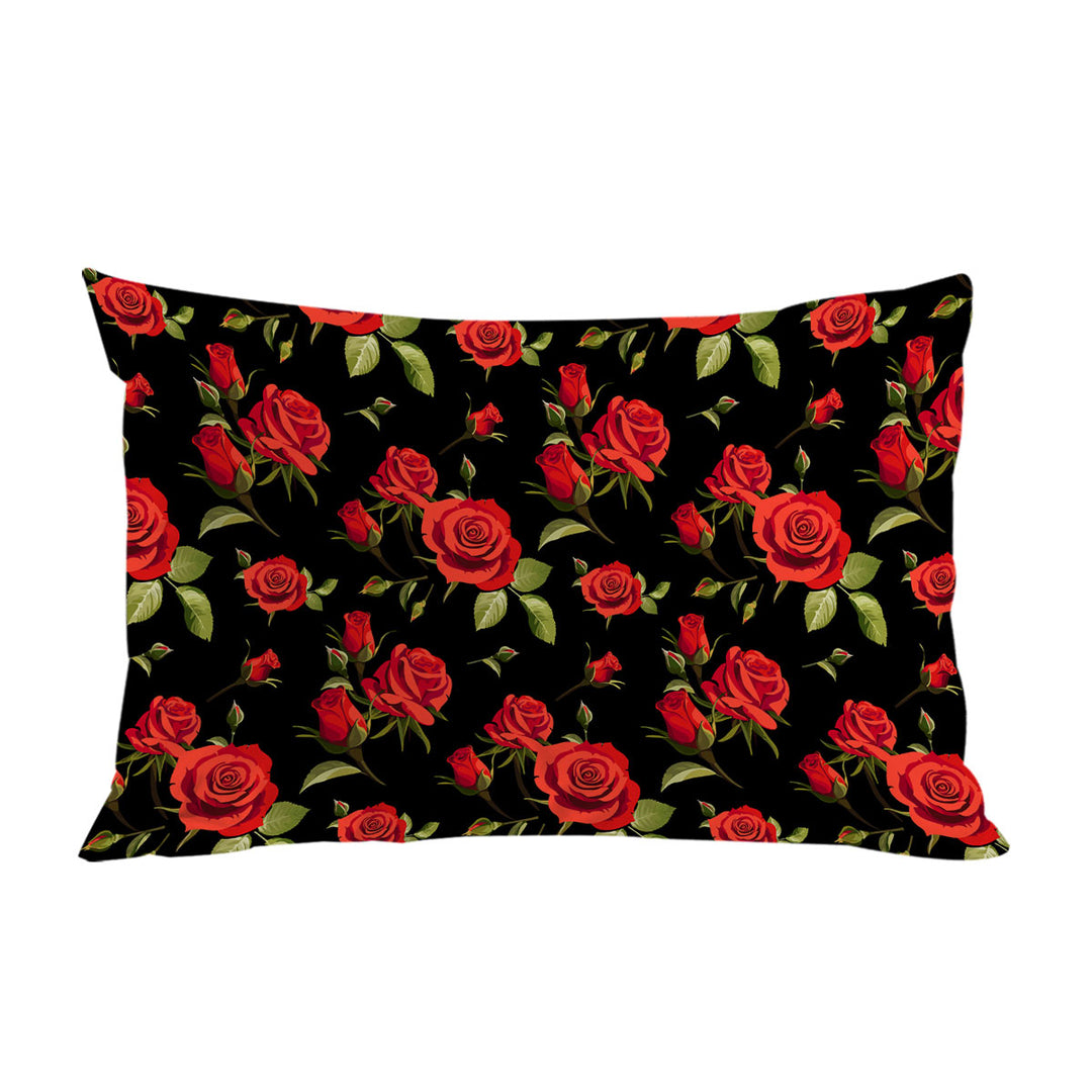 Black Background Classic Red Roses Pillow Cases