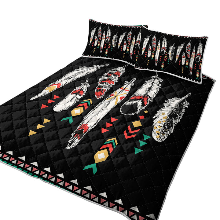 Black Background Feathers King Size Quilt