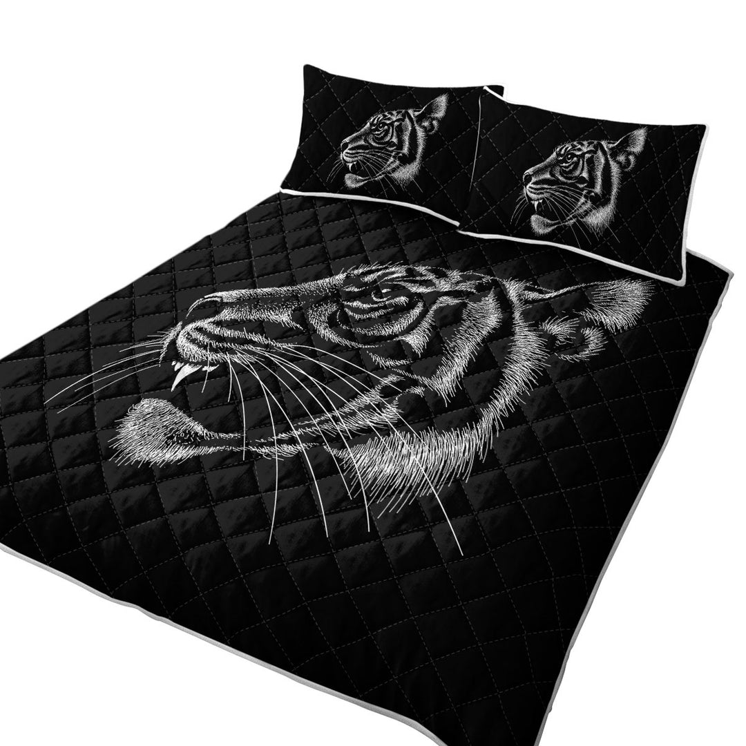 Black Background Tiger Head Profile Coverlets