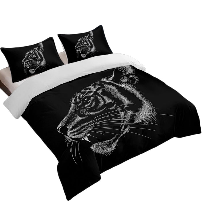 Black Background Tiger Head Profile Duvet Covers