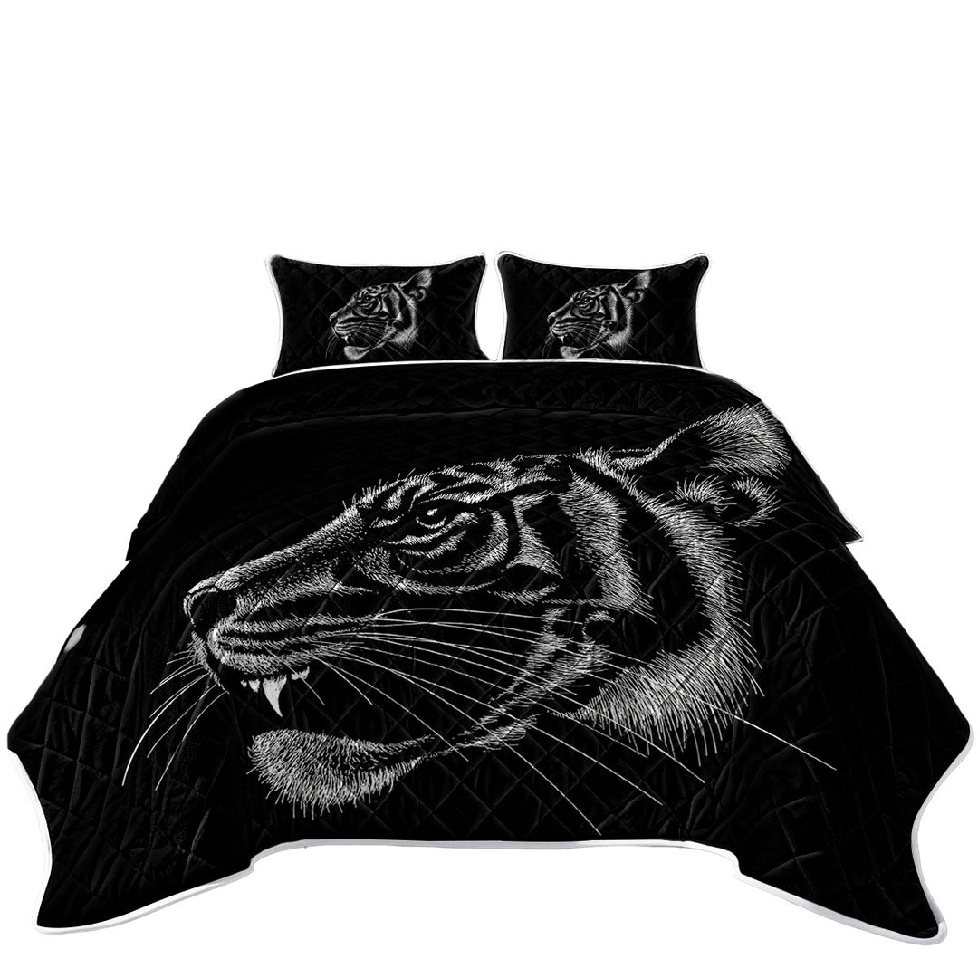 Black Background Tiger Head Profile Quilt