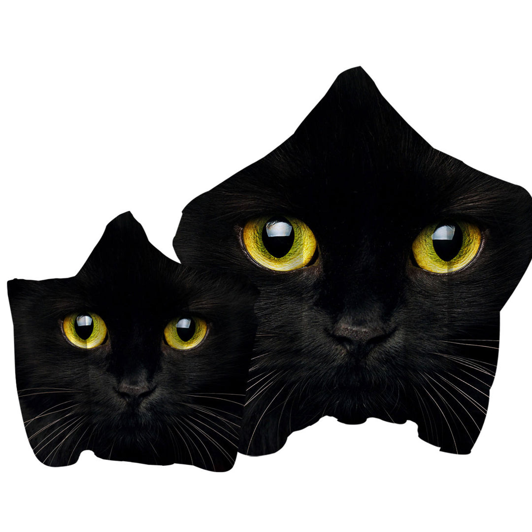 Black Cat with Yellow Eyes Hooded Beach Towel