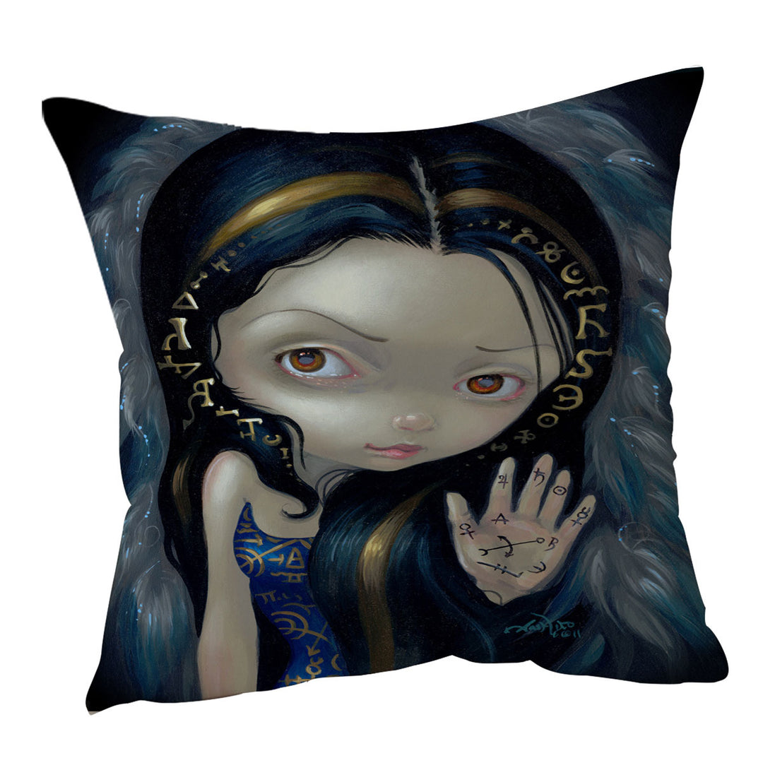 Black Hair Divine Spirit Alchemical Angel Throw Pillows