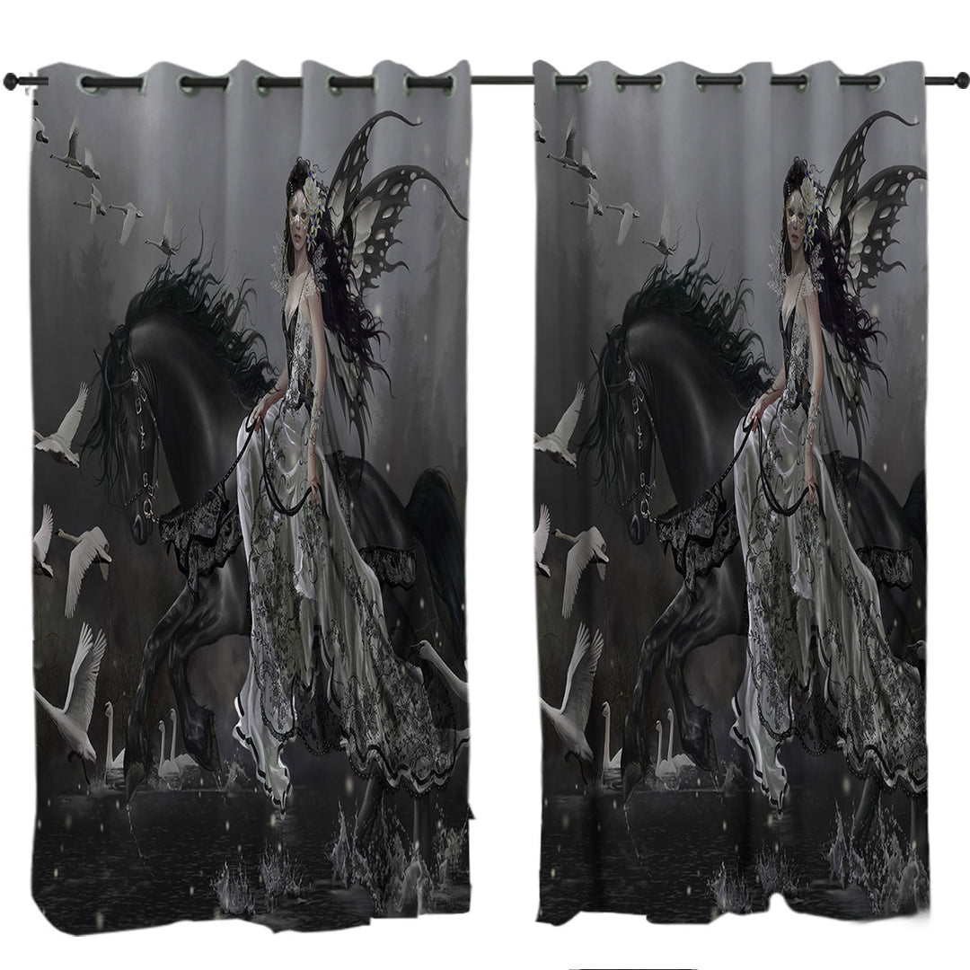 Black Horse Fairy Lamentation of Swans Fantasy Art Curtain