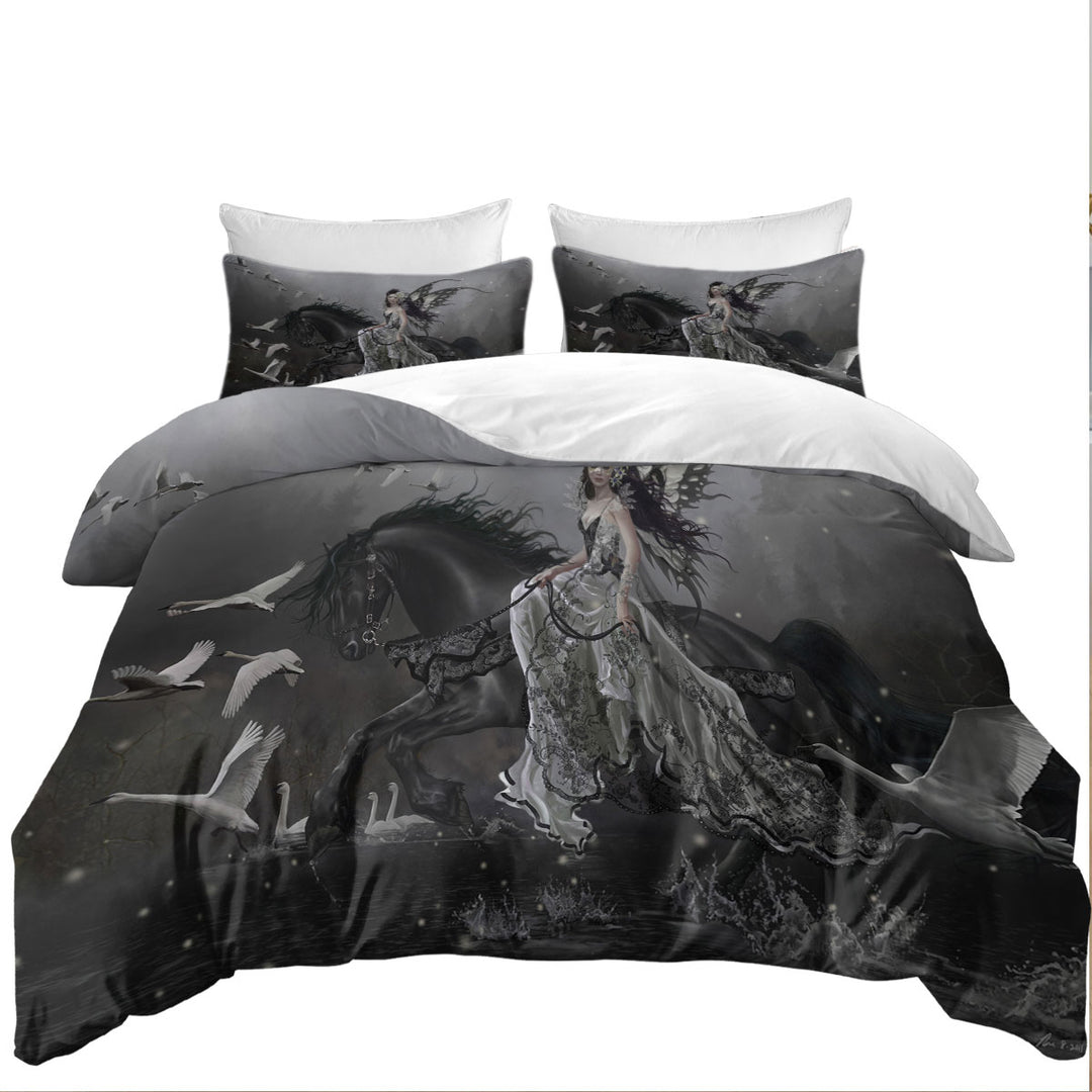 Black Horse Fairy Lamentation of Swans Fantasy Art Daybed Covers Sets