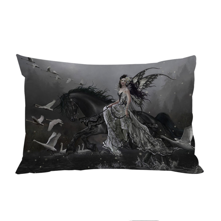 Black Horse Fairy Lamentation of Swans Fantasy Art Pillowcase