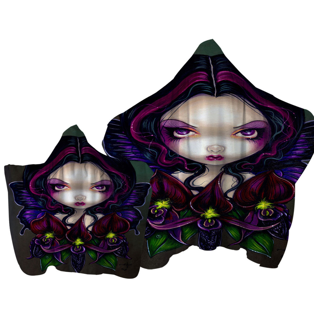 Black Orchid Fairy Hooded Beach Towel