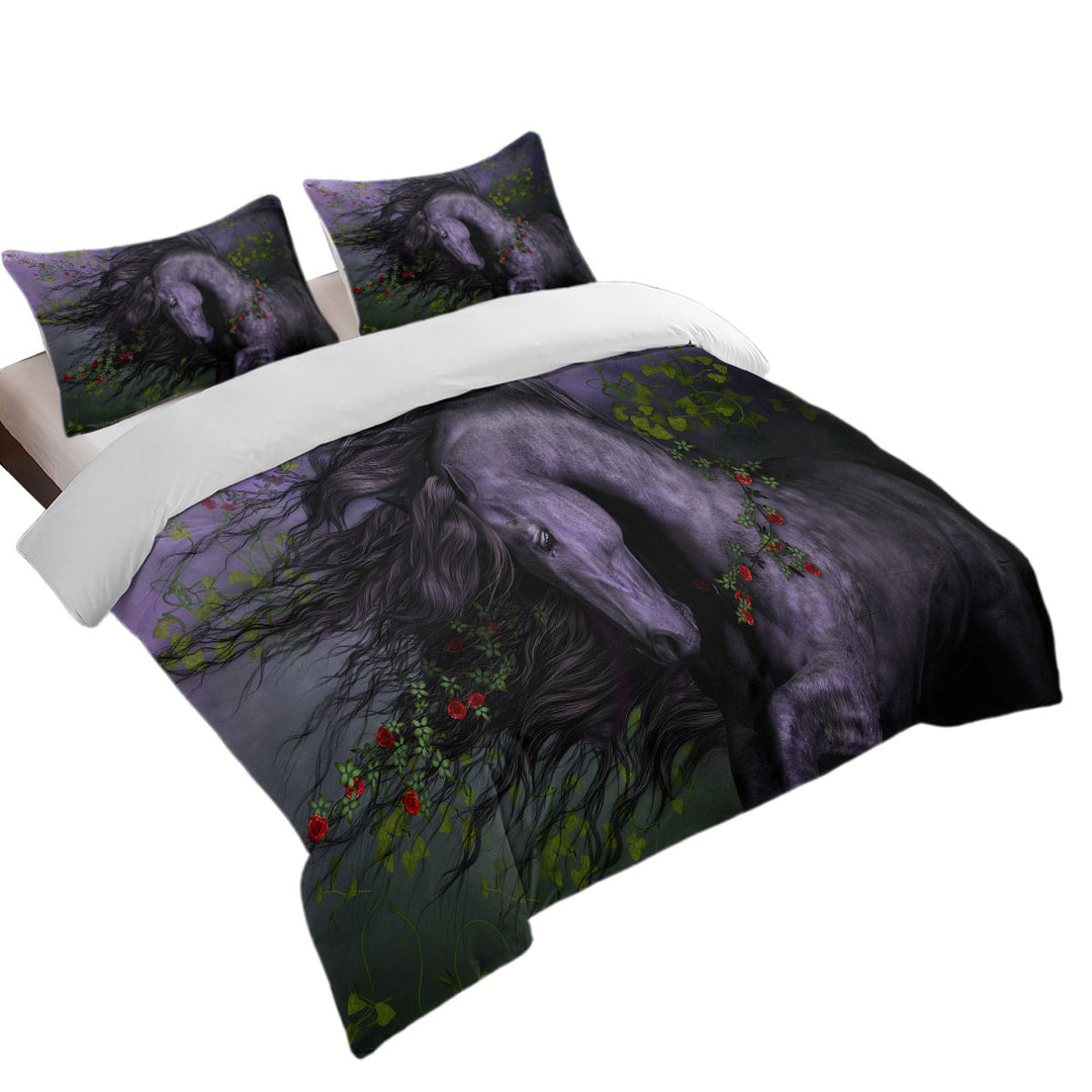 Black Wild Horse the Wild Rose Duvet Covers