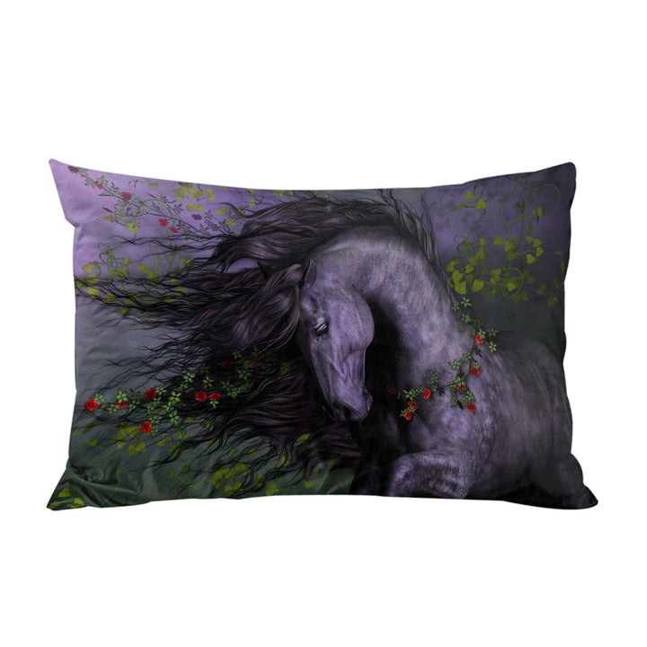 Black Wild Horse the Wild Rose Pillowcase