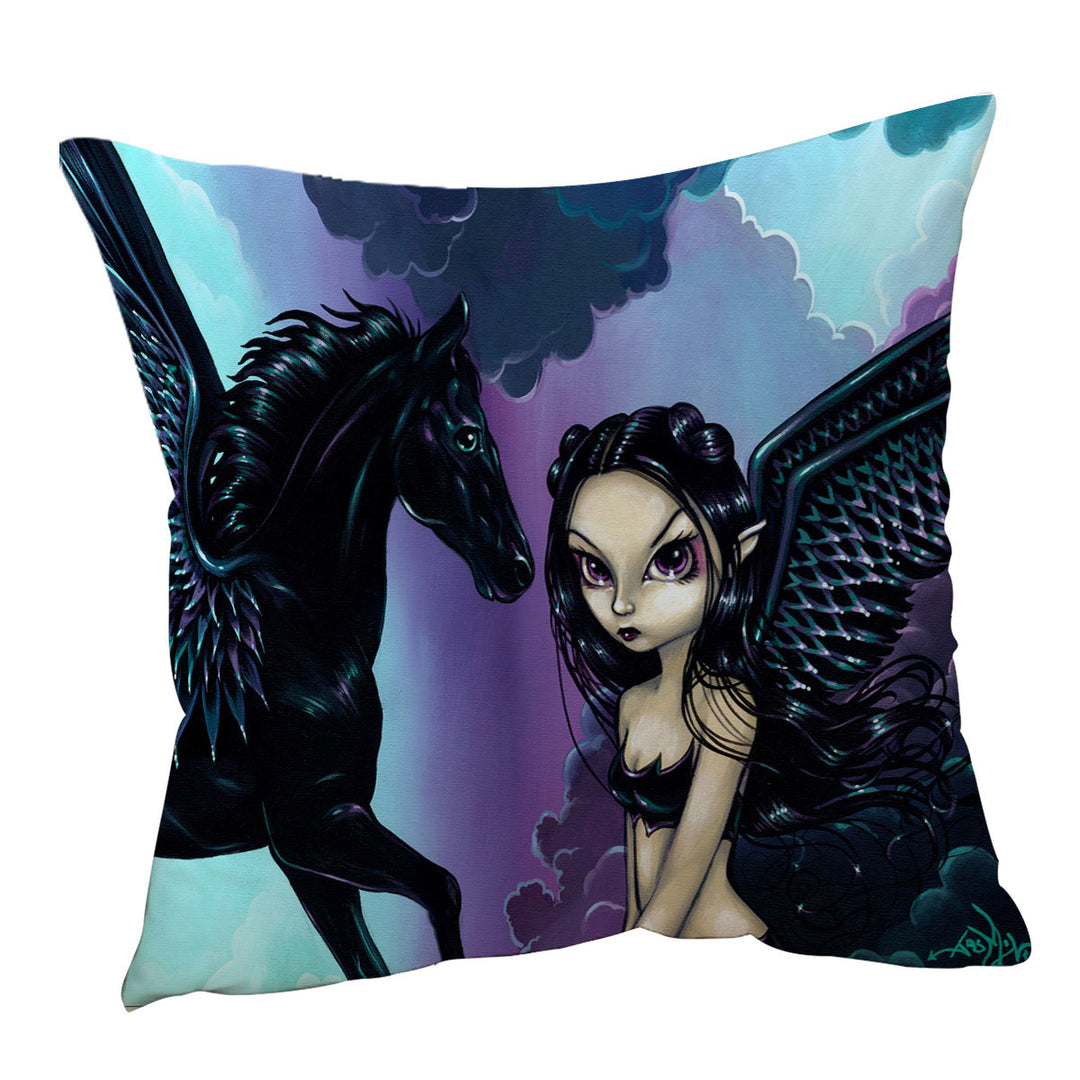 Black Wings Fairy and Dark Pegasus Cushion Cover