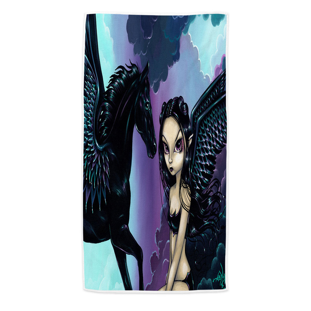 Black Wings Fairy and Dark Pegasus Microfiber Beach Towel