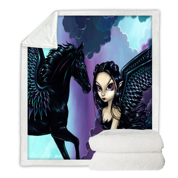 Black Wings Fairy and Dark Pegasus Sherpa Blanket