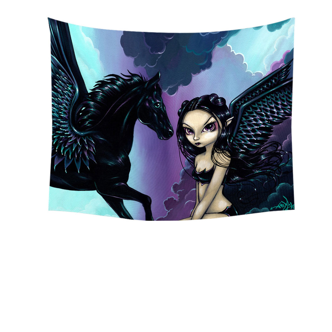 Black Wings Fairy and Dark Pegasus Tapestry