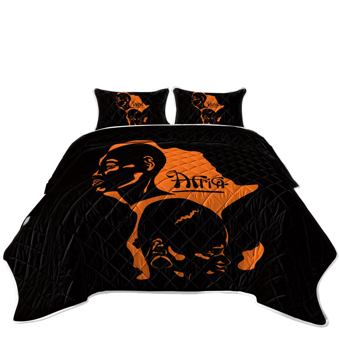 Black and Orange African Figures Coverlet