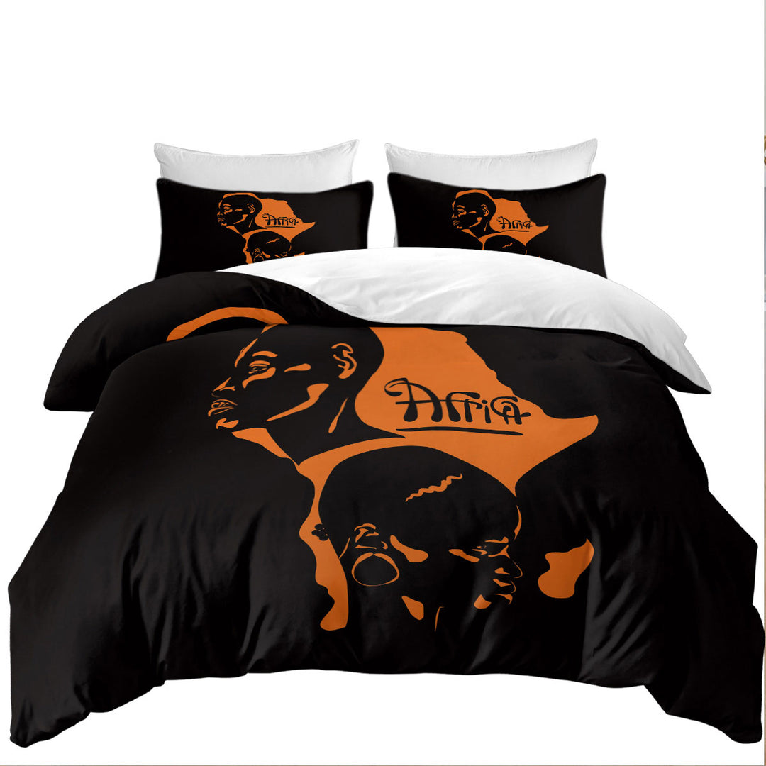 Black and Orange African Figures Duvet Covers