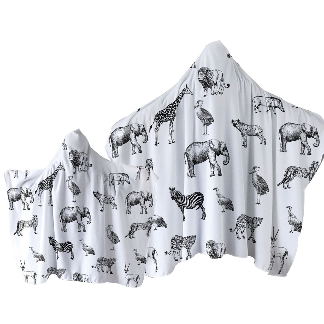 Black and White African Wildlife Animals Towel Hoodie