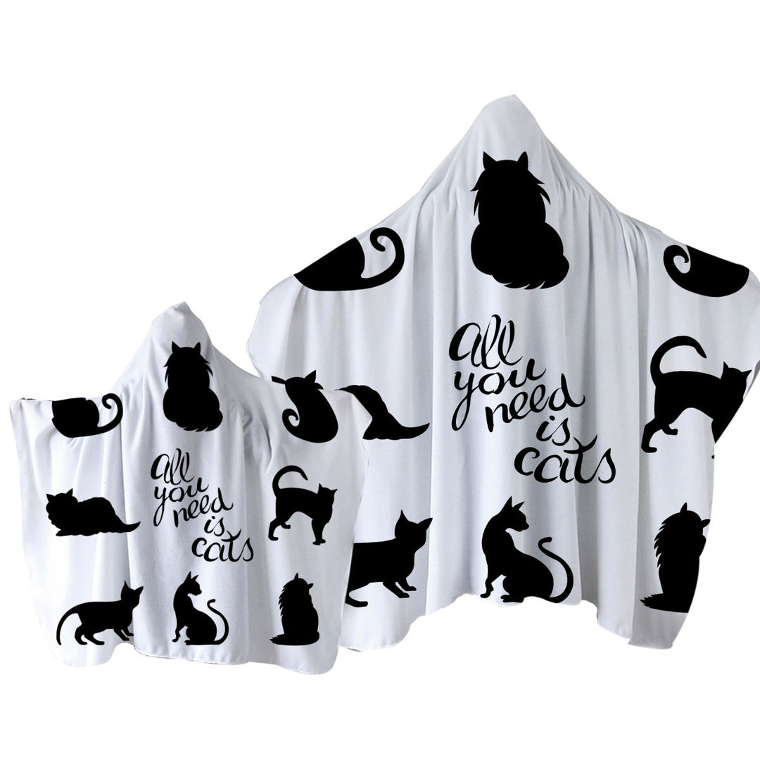 Black and White All You Need is Cats Towel with Hood