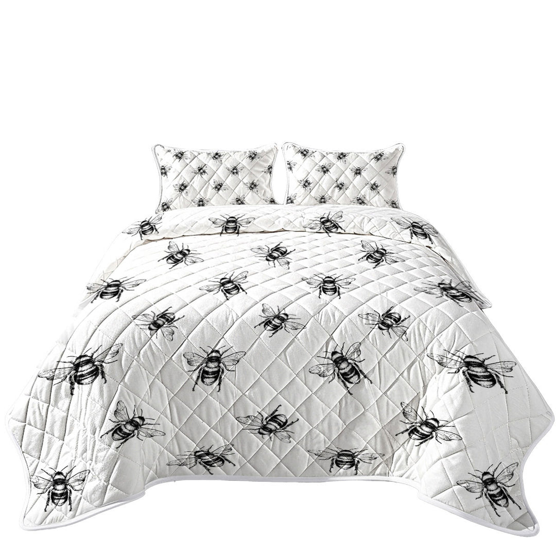 Black and White Bee Pattern King Quilt