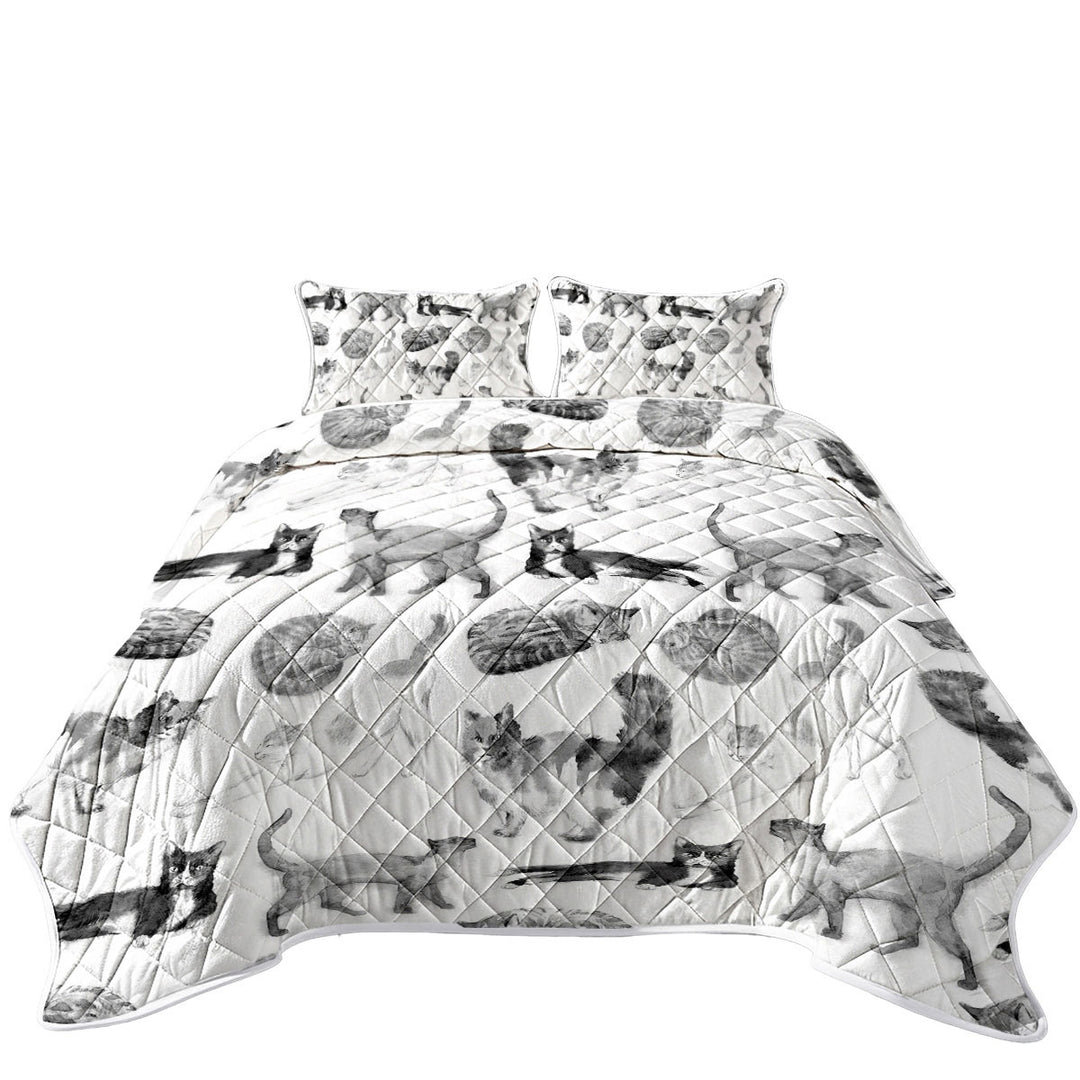 Black and White Cats King Quilt