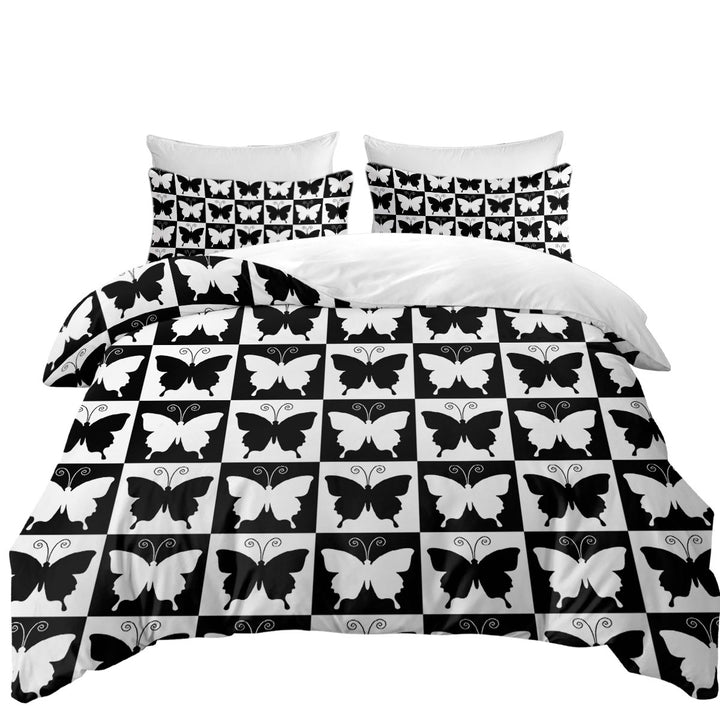 Black and White Checkered Butterflies Duvet Covers