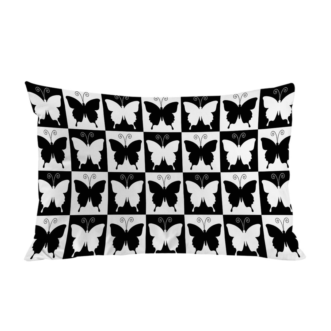 Black and White Checkered Butterflies Pillow Case Covers