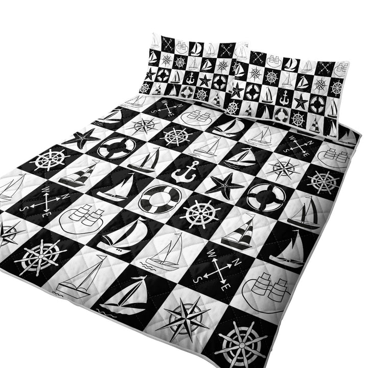 Black and White Checkered Nautical Themed Coverlets