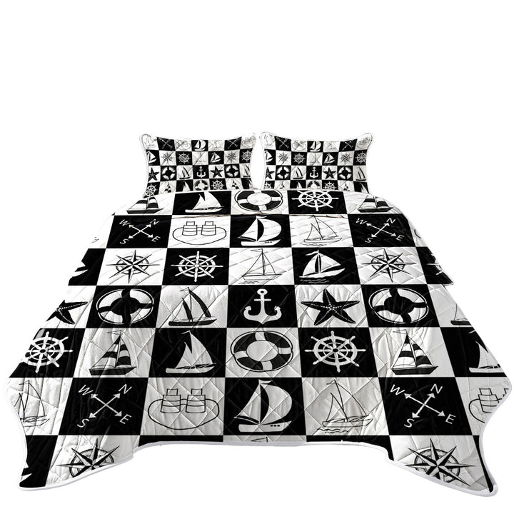 Black and White Checkered Nautical Themed King Size Quilt Sets