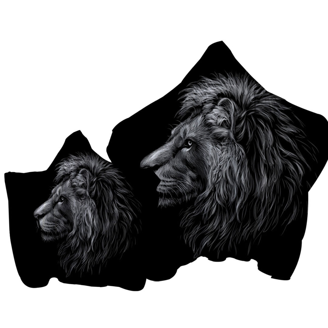 Black and White Handsome Lion Hooded Beach Towel