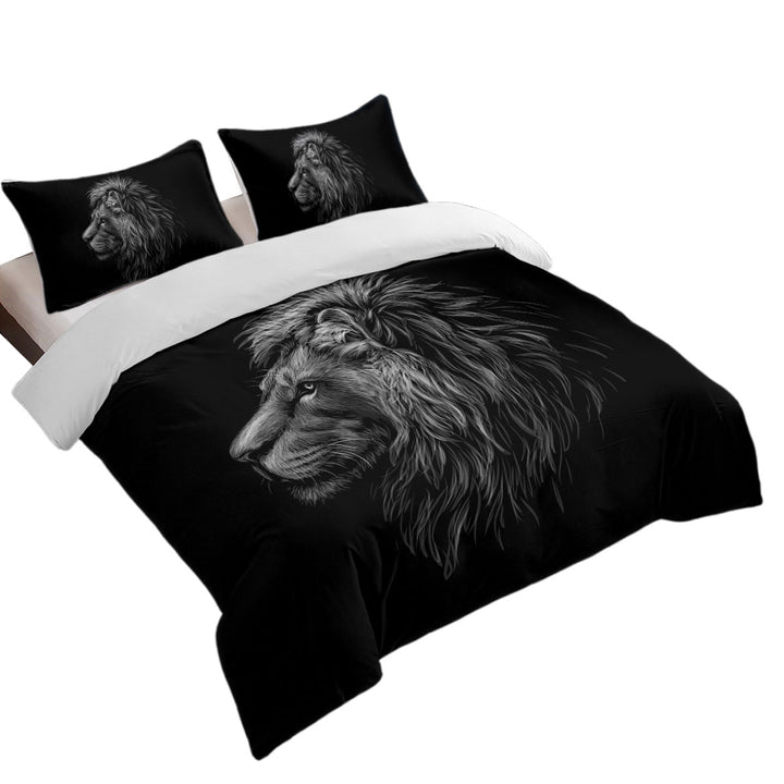 Black and White Handsome Lion Queen Size Duvet Cover