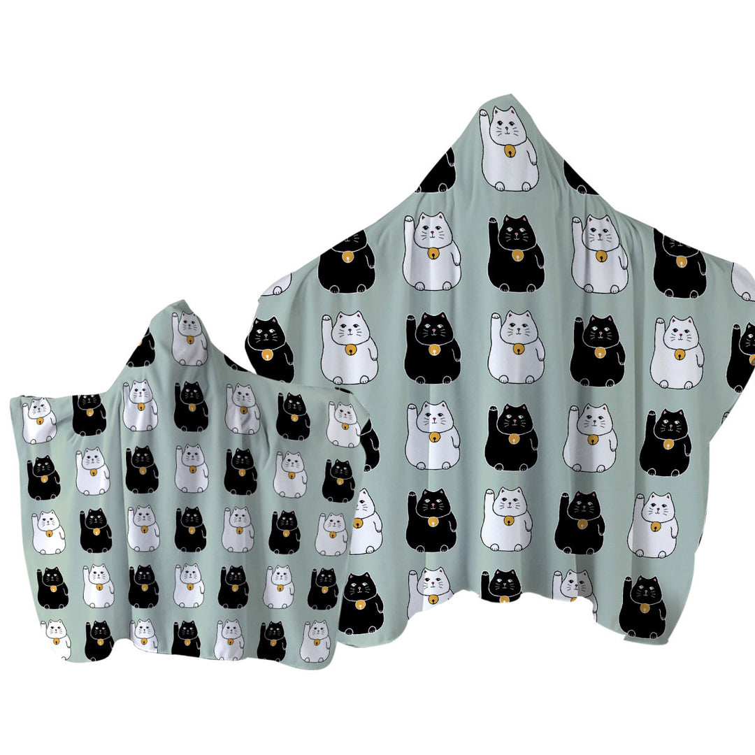 Black and White Lucky Cats Towel Hoodie