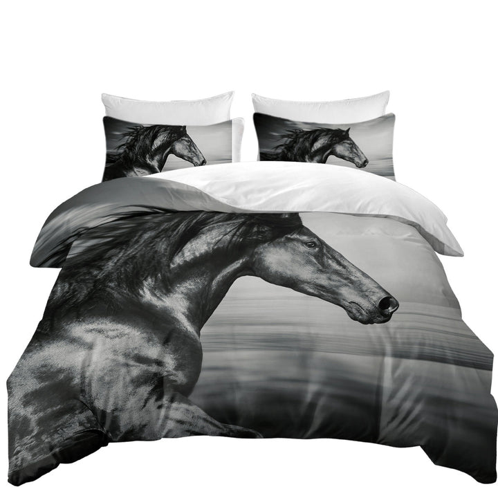 Black and White Photo Wild Horse Comforter Cover