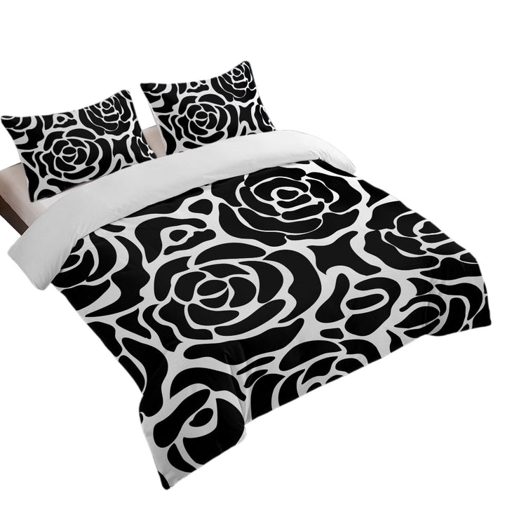 Black and White Roses Pattern Queen Size Duvet Cover