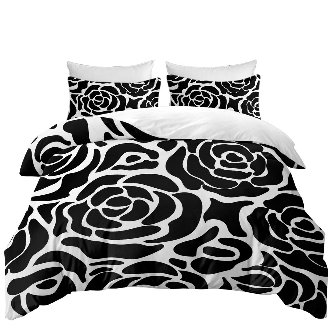 Black and White Roses Pattern Twin Duvet Covers