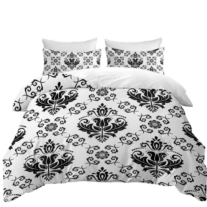 Black and White Royal Floral Duvet Covers King