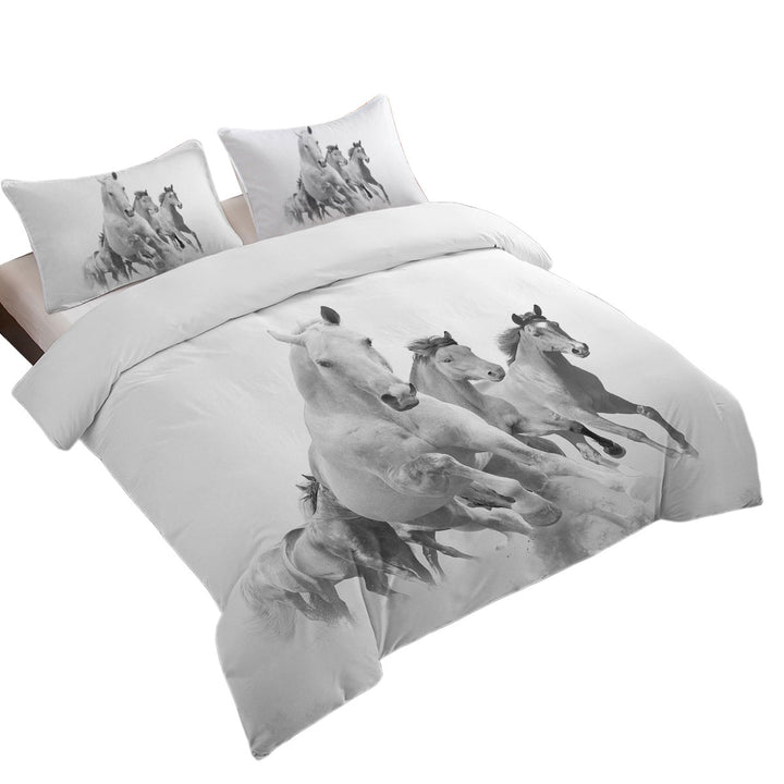 Black and White Running Horses Duvet Covers King