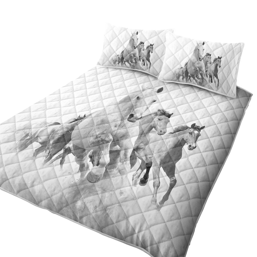 Black and White Running Horses Quilt