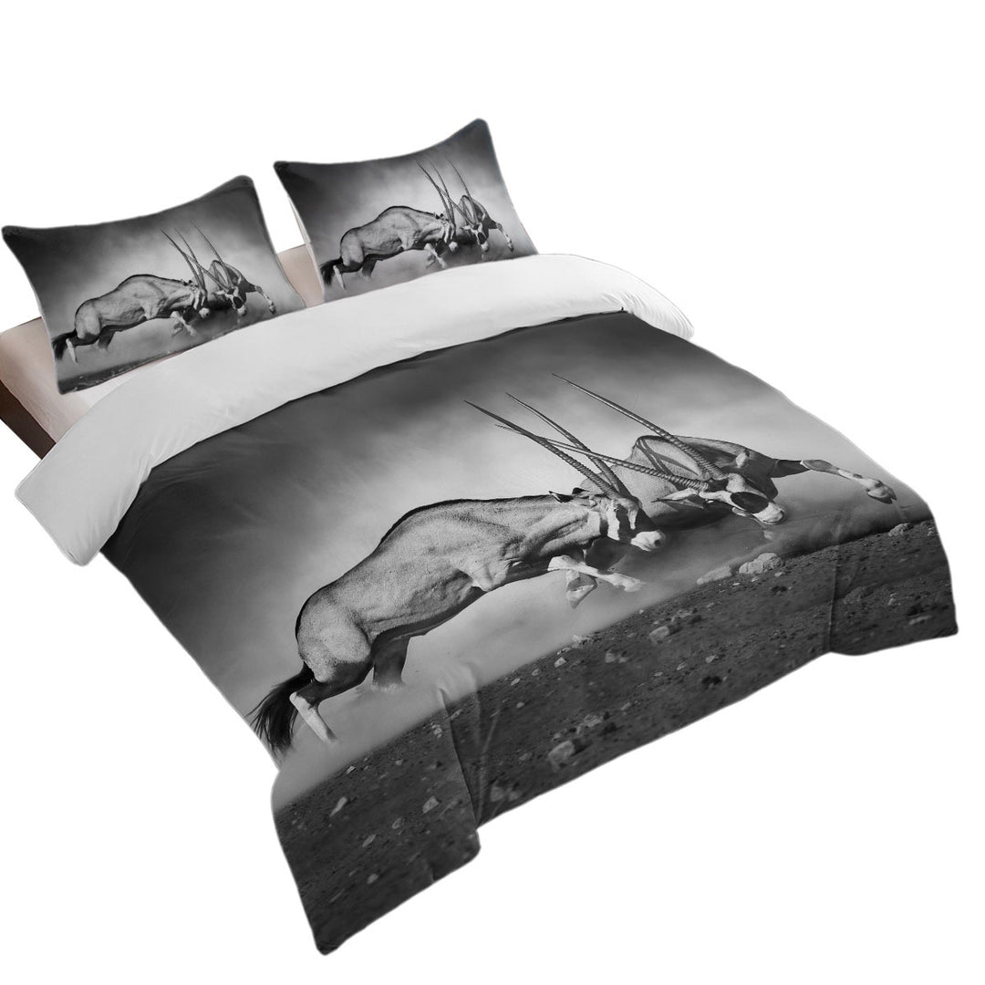 Black and White Wild Antelopes King Size Duvet Cover