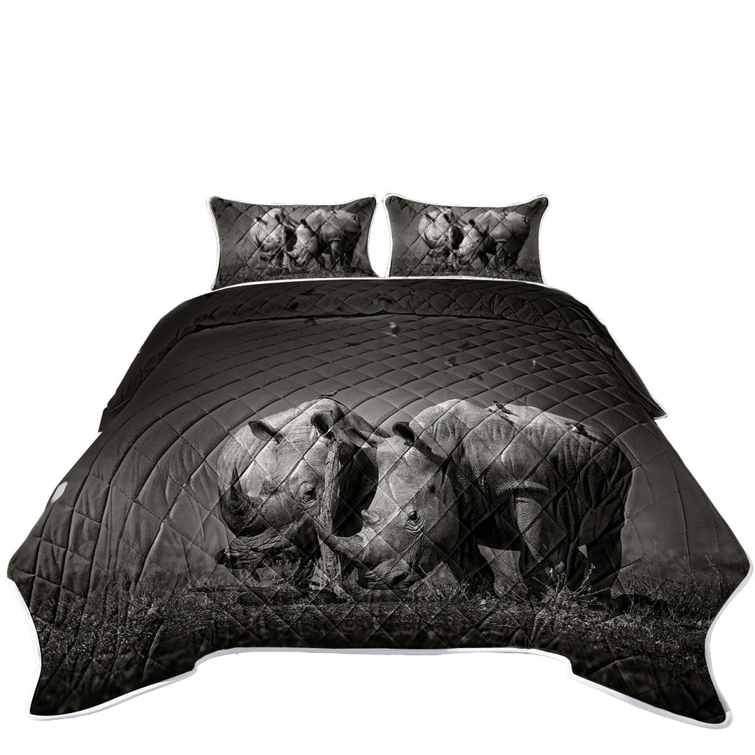 Black and White Wild Rhinos California King Quilt Sets