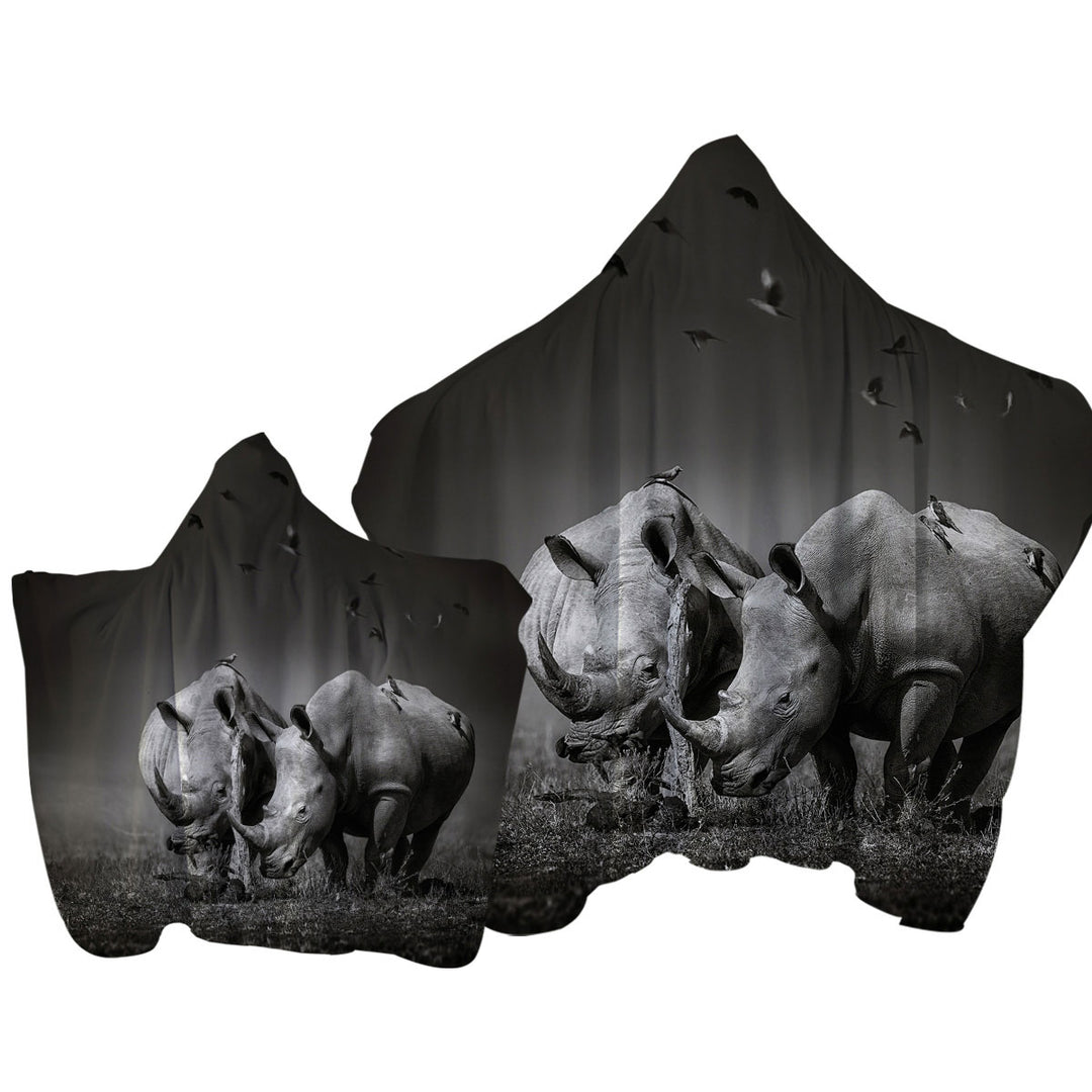 Black and White Wild Rhinos Towel Hoodie