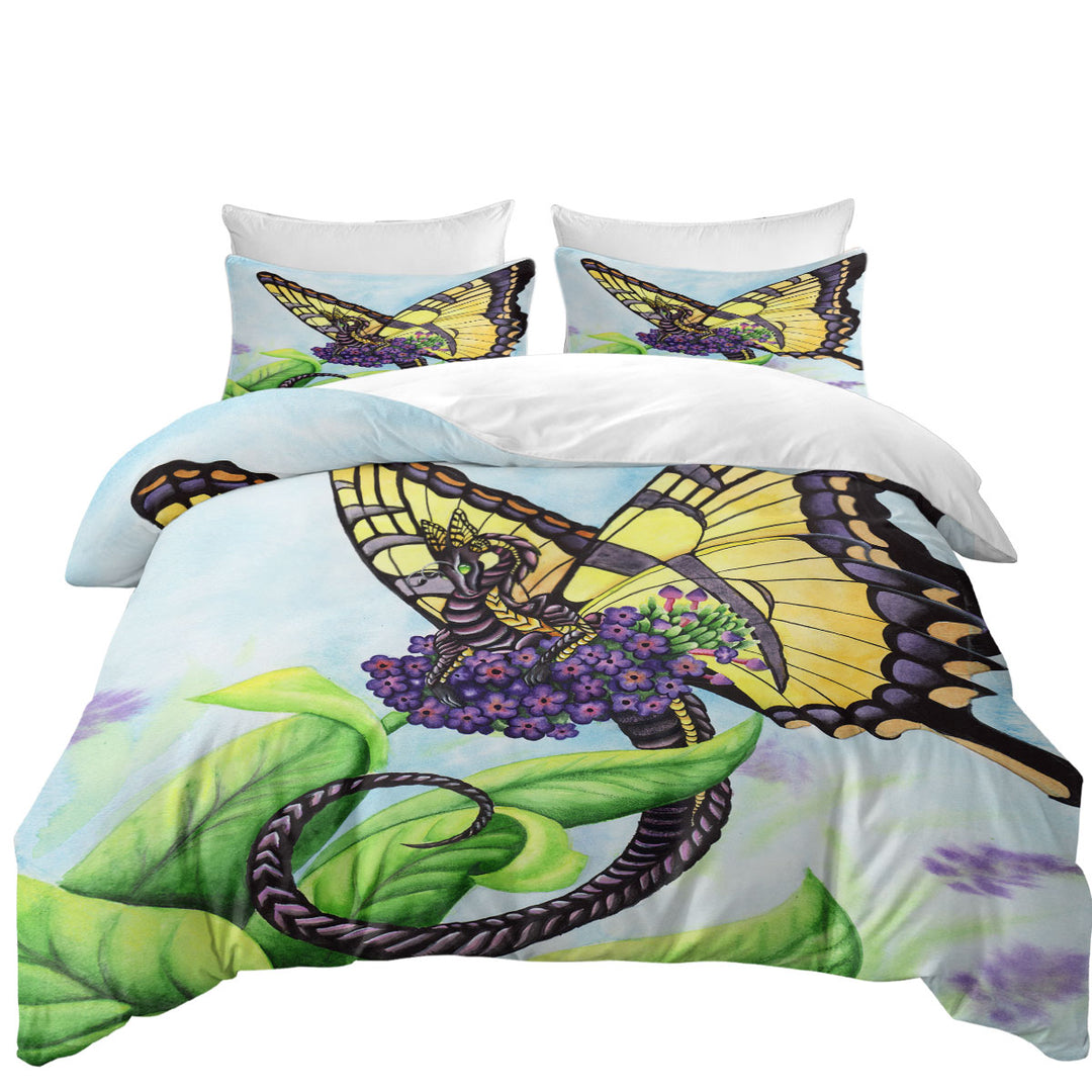 Black and Yellow the Bouquet Dragon Coverlet