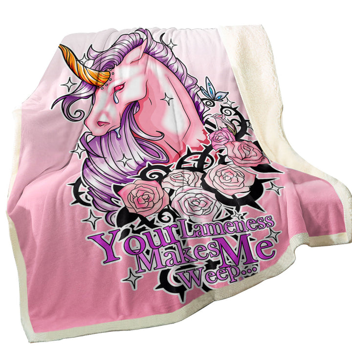 Blanket with Pink Roses and Unicorn Rudicorn Cool Quote