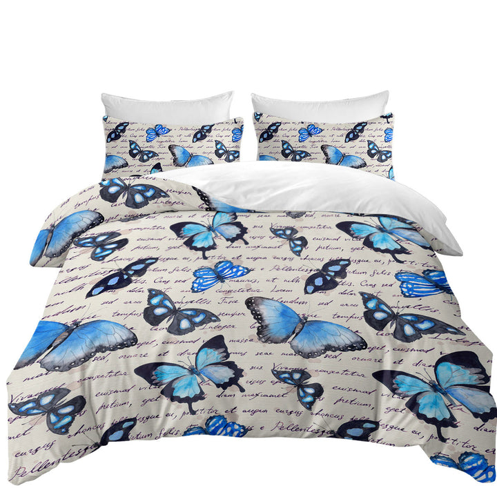 Blue Butterflies over Letter Duvet Cover