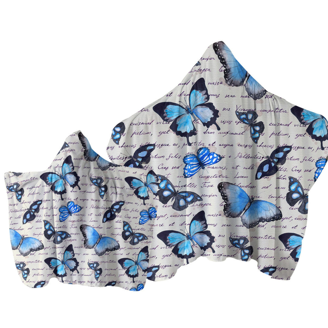 Blue Butterflies over Letter Towel with Hood